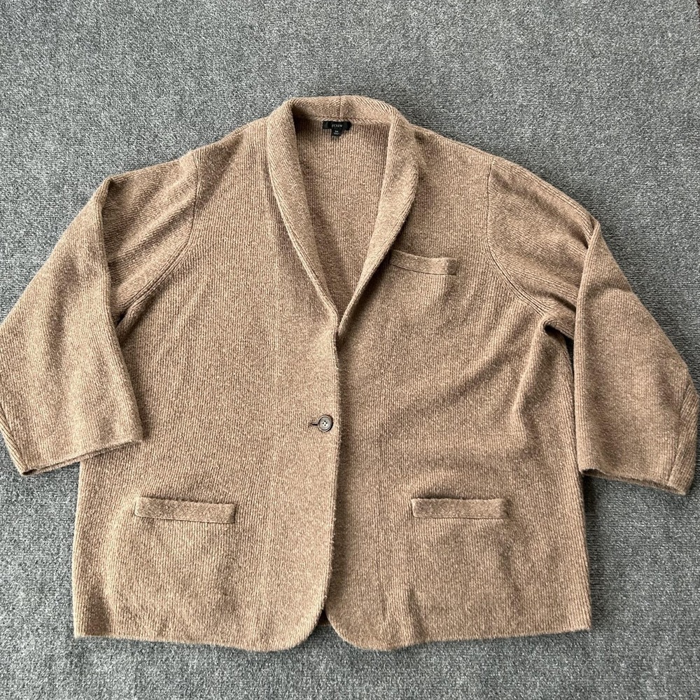J.Crew Sweater Cardigan Womens 3X Brown Wool Alpaca Shawl Collar Blazer Pockets
